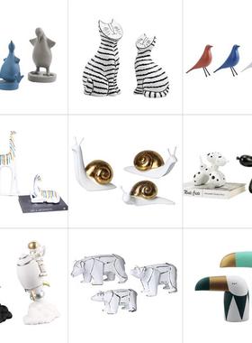 北欧简约现代样板房儿童房布置创意可爱动物人物抽象雕塑装饰摆件
