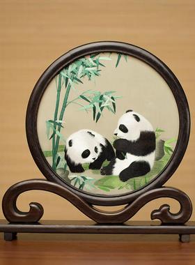 苏州刺绣摆件创意桌面如意摆台中国风饰品双面绣精美台屏商务礼品