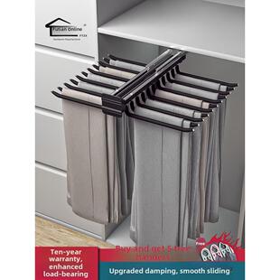 衣柜五金裤架阻尼缓冲家用伸缩裤架内置抽拉式顶装双排裤抽架滑轨