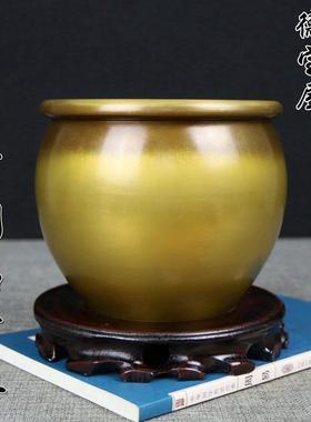 黄铜缸纯铜烟灰缸家居客厅玄关摆件办公室装饰开业礼品财库大号小