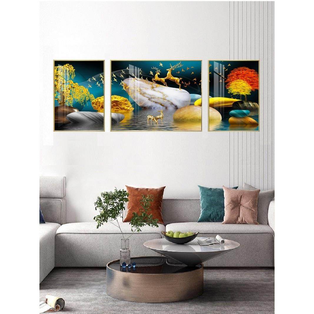客厅装饰画沙发背景墙画轻奢大气晶瓷镶钻三联画壁画现代简约挂画,家居饰品,现代装饰画,淘宝优惠券,粉丝福利购,淘宝优惠卷