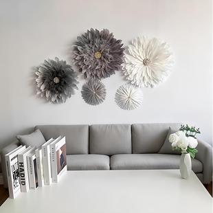 侘寂风仿古墙面装饰棚顶装饰挂件卧室床头挂饰羽毛花朵美睫店背景