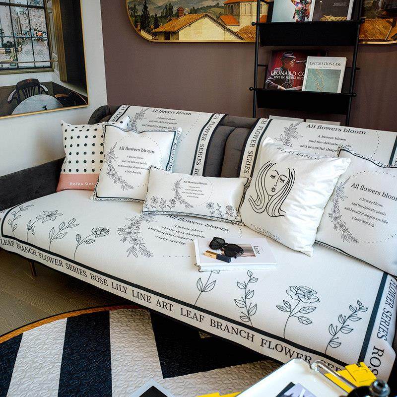 北欧现代艺术花卉冰丝沙发垫四季通用冰丝坐垫客厅防滑沙发巾套,居家布艺,沙发垫,淘宝优惠券,粉丝福利购,淘宝优惠卷