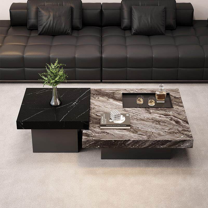 意式极简岩板茶几轻奢高级感客厅家用小户型高低方形茶几2025新款,住宅家具,茶几,淘宝优惠券,粉丝福利购,淘宝优惠卷