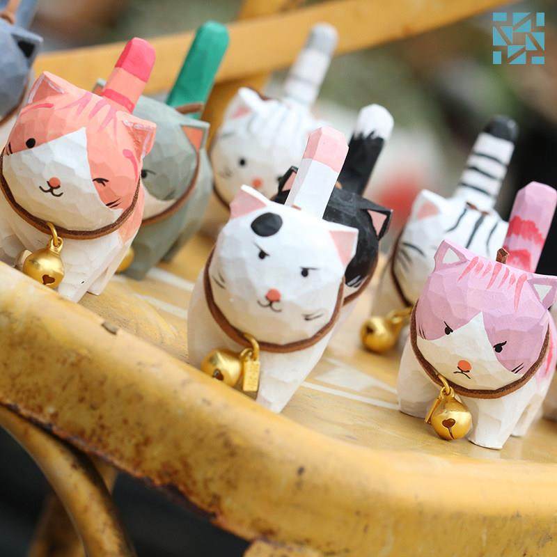 木雕小猫咪办公室桌面摆件手工实木猫元素生日礼物车载装饰品造景,家居饰品,桌面摆件,淘宝优惠券,粉丝福利购,淘宝优惠卷