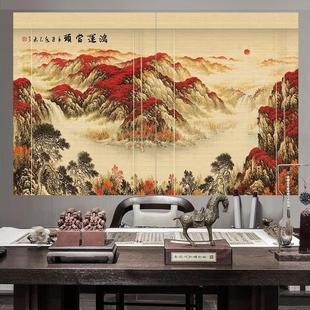 山水画竹帘窗帘画卷帘茶室客厅阳台定制禅意中式遮光屏风隔断帘子