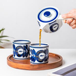进口蓝海草茶壶茶杯茶具日式 小鹿田烧日本原装 陶瓷手绘家用泡茶壶