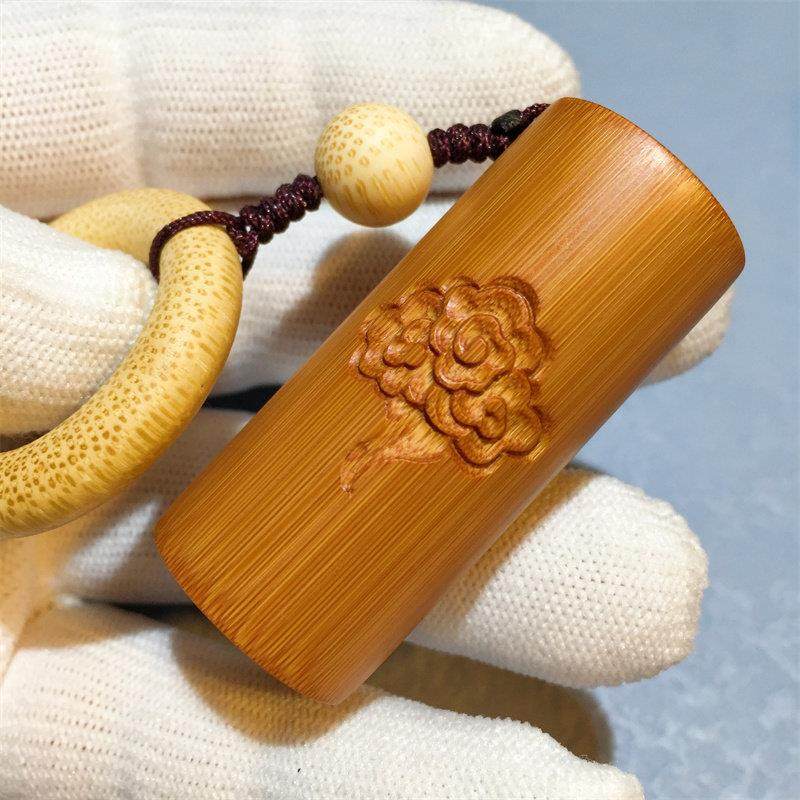 实心竹手工雕刻祥云把件挂饰老玉竹竹圈配饰竹雕文玩工艺礼品摆饰