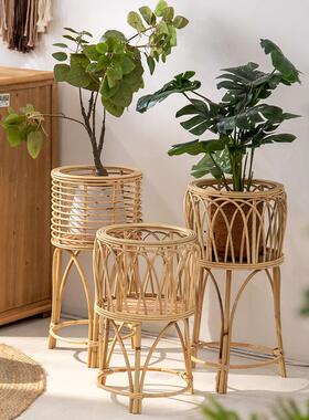 斯堪的纳维亚藤草花篮木制高花架客厅落地客厅B&B装饰绿色植物花