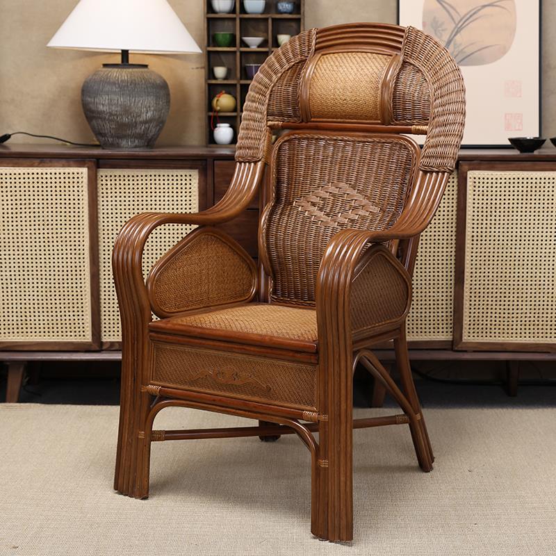 天然藤椅单人真藤办公椅休闲家用老人高靠背藤椅客厅高端滕椅加大
