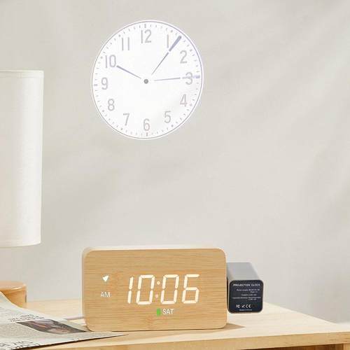 木头钟 钟现代简约静音led数字时钟客厅投影钟 钟卧室多功能闹钟
