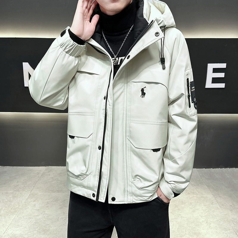 工装风连帽羽绒服2025男士冬季