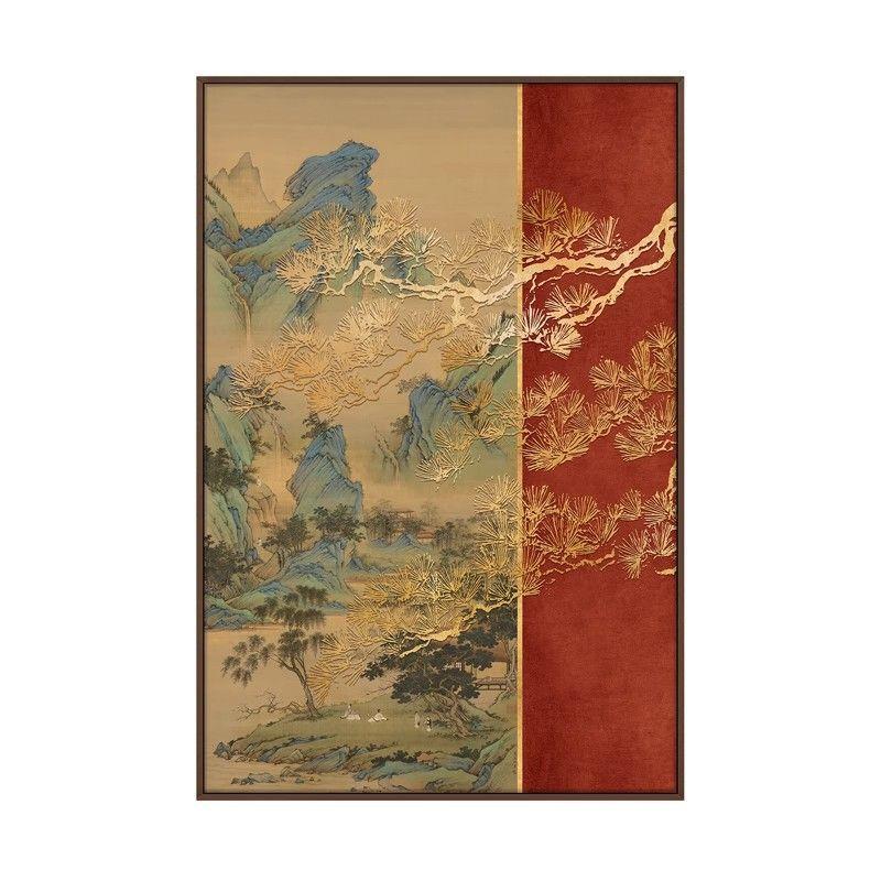 新中式山水风景装饰画客厅饭厅有框画国风办公室挂画