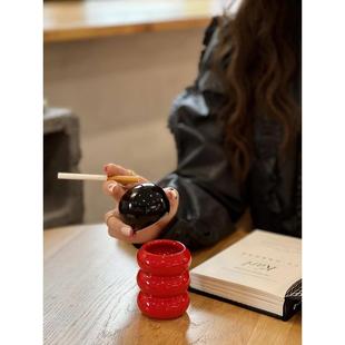 态生活 潮流烟灰缸 ins轻奢风高颜值陶瓷带盖烟灰缸 家用创意个性