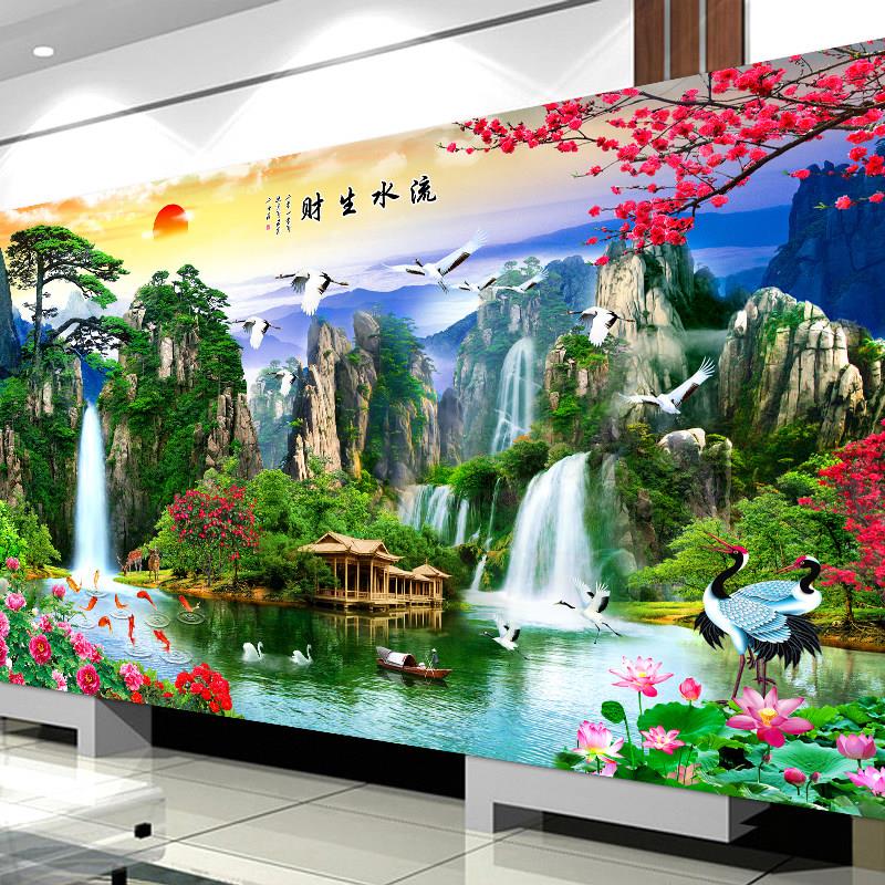 流水生财风景钻石画满钻客厅点贴钻十字绣大幅砖石山水画2026新款