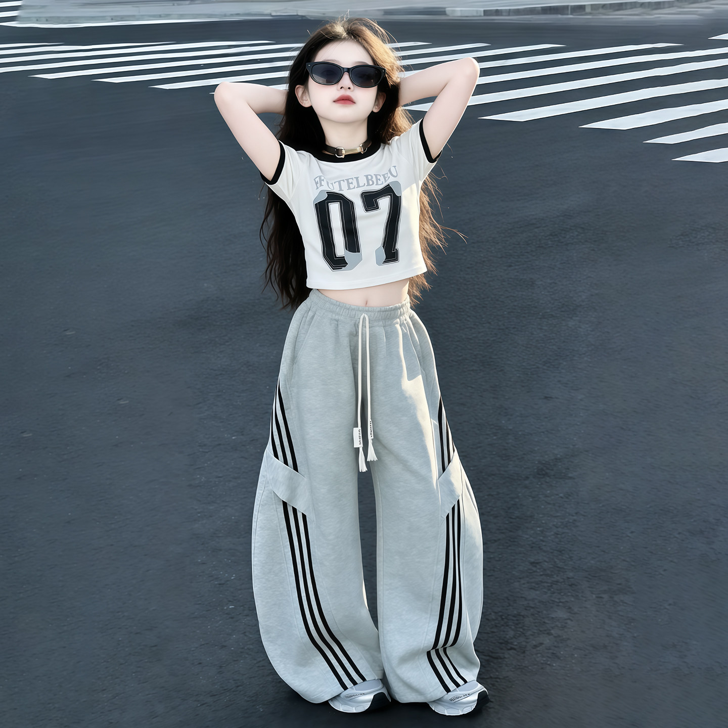 女童爵士舞服装jazz时髦短袖嘻哈儿童舞蹈练功kpop女童2026新款夏