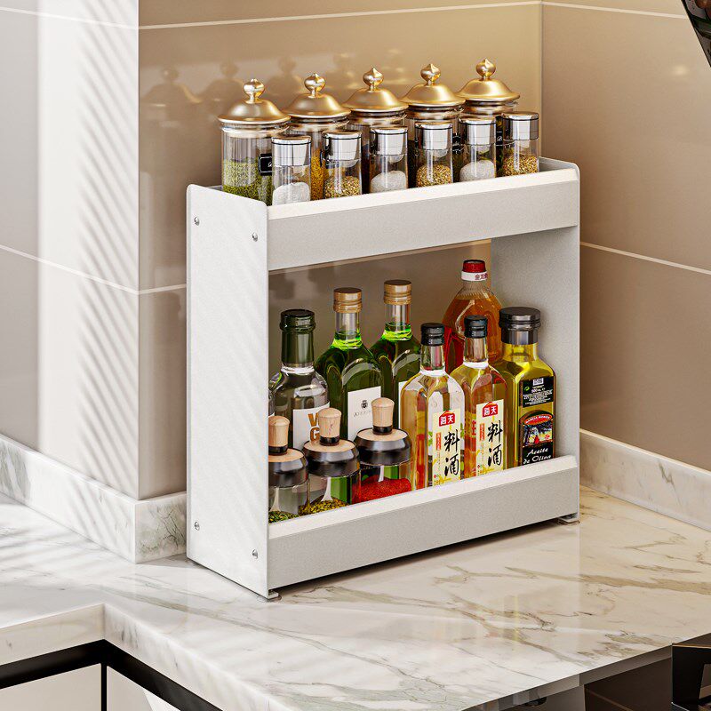 白色厨房置物架台面式调料架子窄款放调味品油盐酱醋收纳架灶台上