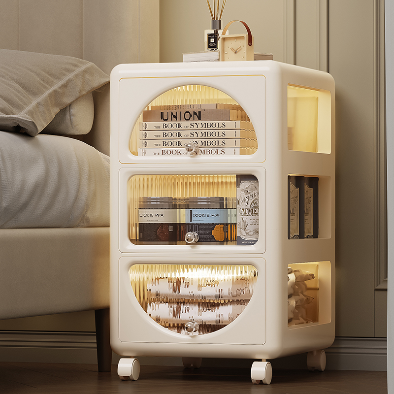 床头柜夹缝收纳储物窄款移动塑料抽屉式零食卧室五斗柜子置物架箱