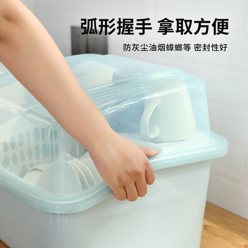 家用加厚碗架碗筷收纳盒带盖放餐具装碗箱沥水置物架厨房塑料碗柜