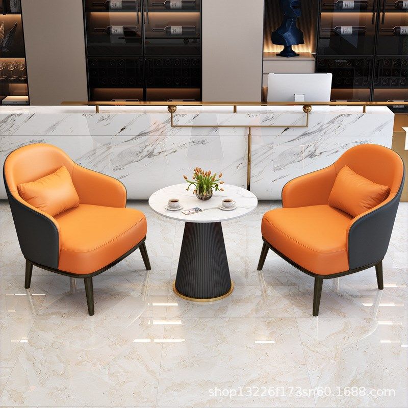 商务洽谈沙发轻奢酒店大堂售楼处F接待会客桌椅组合一桌四椅