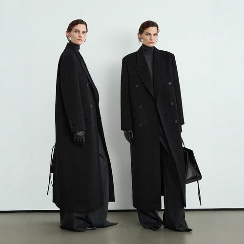 黑色双面羊绒外套女2025秋冬极简风经典长款西装羊毛毛呢正肩大衣