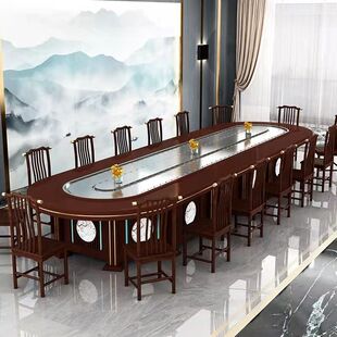 中餐椭圆电动桌长方形传送带旋转小火锅桌电动餐桌回旋设备 新中式