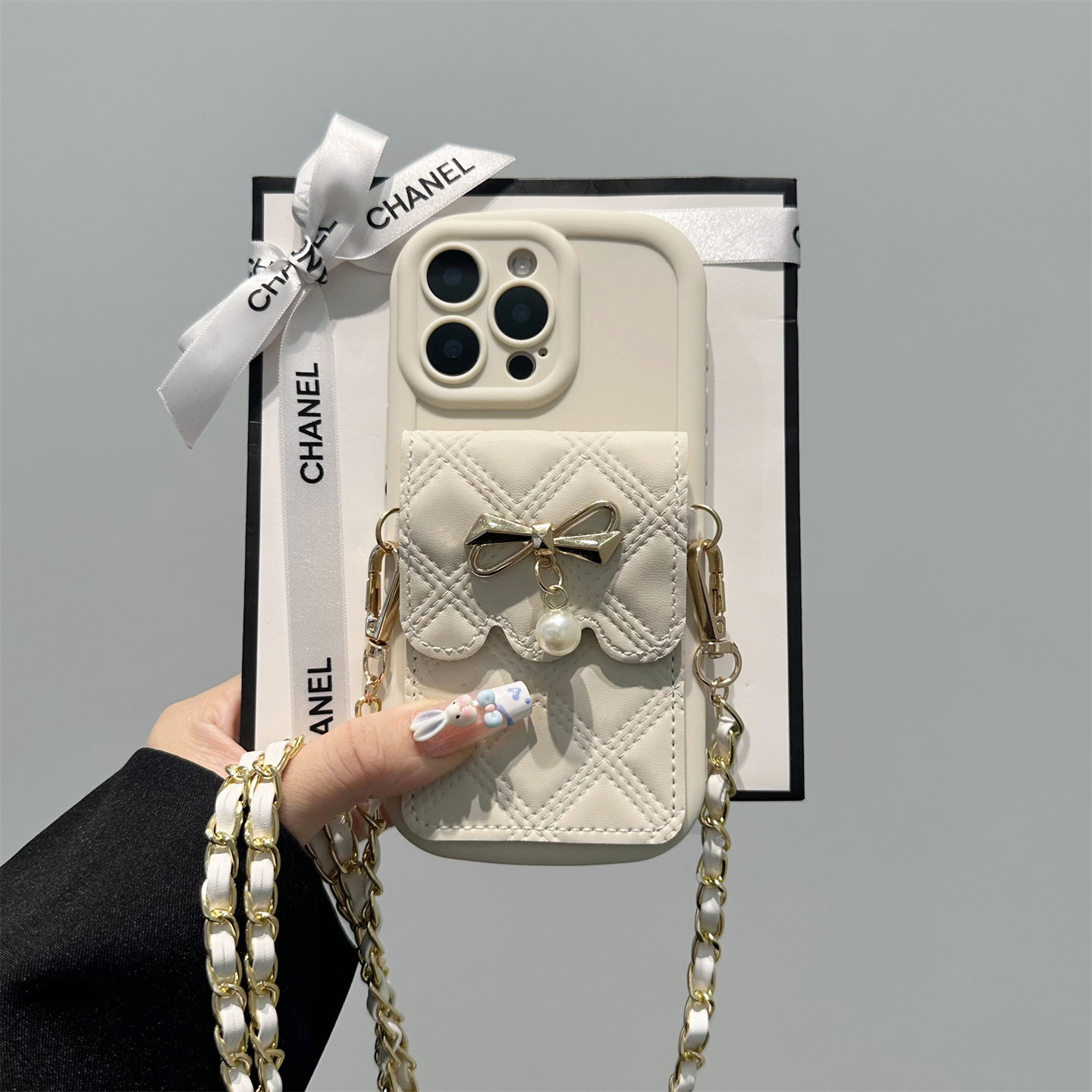 蝴蝶结珍珠吊坠卡包手机壳