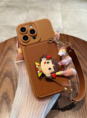 棕色牛奶妹卡包适用华为pura70pro手机壳mate60pro新款mate70可背带40斜挎p60挂绳p50全包nova11/12/13硅胶套