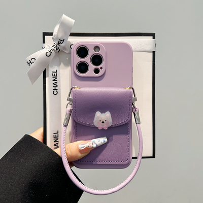 竖版紫色西高地狗狗卡包皮纹斜跨