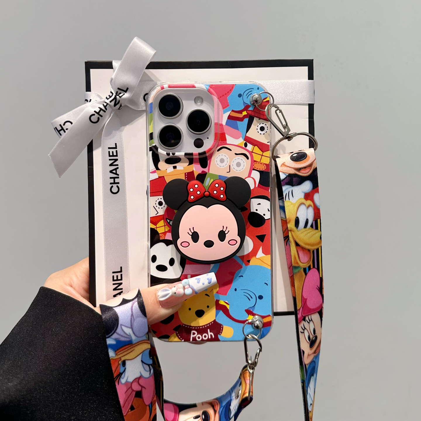 卡通米妮支架适用华为pura70pro+手机壳mate60pro新款mate70可背带pura80斜挎p60挂绳全包nova12/13/14硅胶套