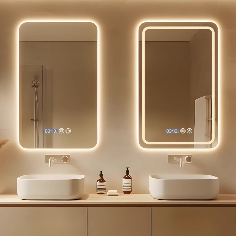 智能发光镜子化妆酒店LED洗手间雾触摸带灯浴室工程卫浴方形竖挂