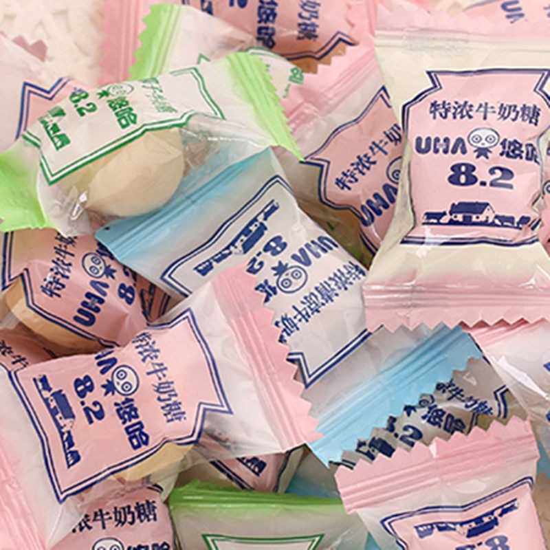 UHA奶糖牛奶味觉糖结婚喜糖果散装糖果500g约100颗