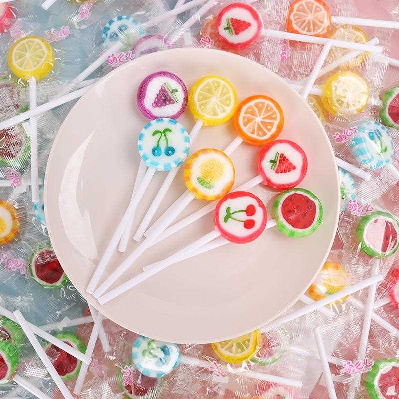 50支一袋手工水果切片棒棒糖混合口味网红休闲零食年货儿童糖果