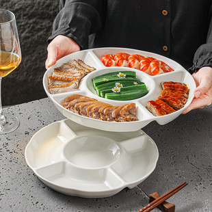 分隔蒸盘陶瓷点心盘子家用五格高颜值陶瓷分格盘水果卤味摆盘零食