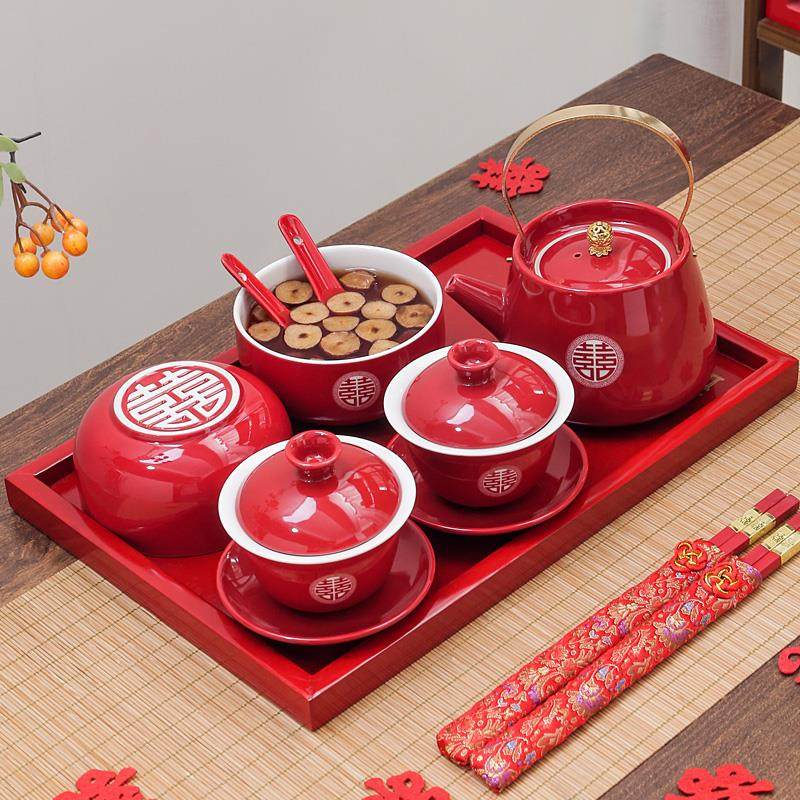改口敬茶杯结婚喜碗敬茶茶具套装喜茶壶茶杯新人对碗婚礼用品大全
