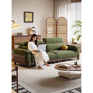 迪菲凯 实木布艺沙发可调节靠背小户型客厅简约绿色雪尼尔绒沙发
