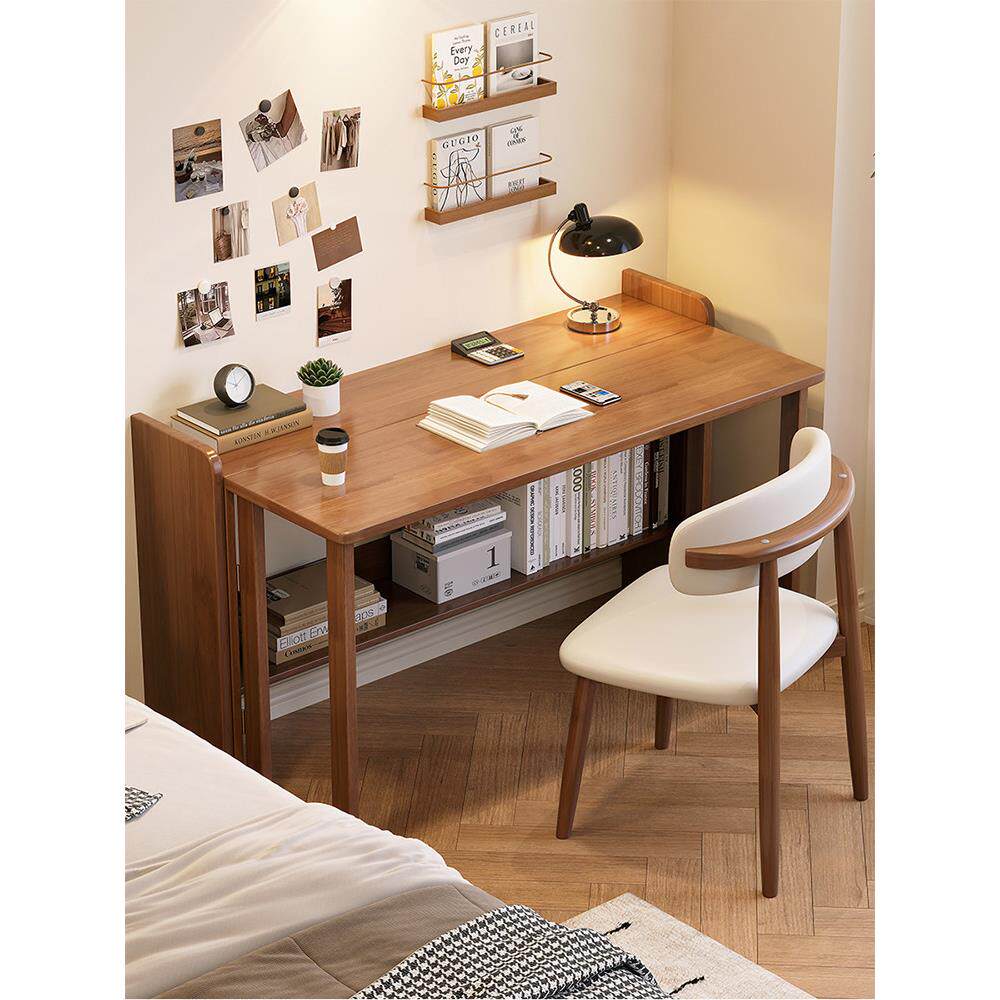 实木折叠书桌可伸缩学习桌家用卧室简易工作台小户型省空间电脑桌