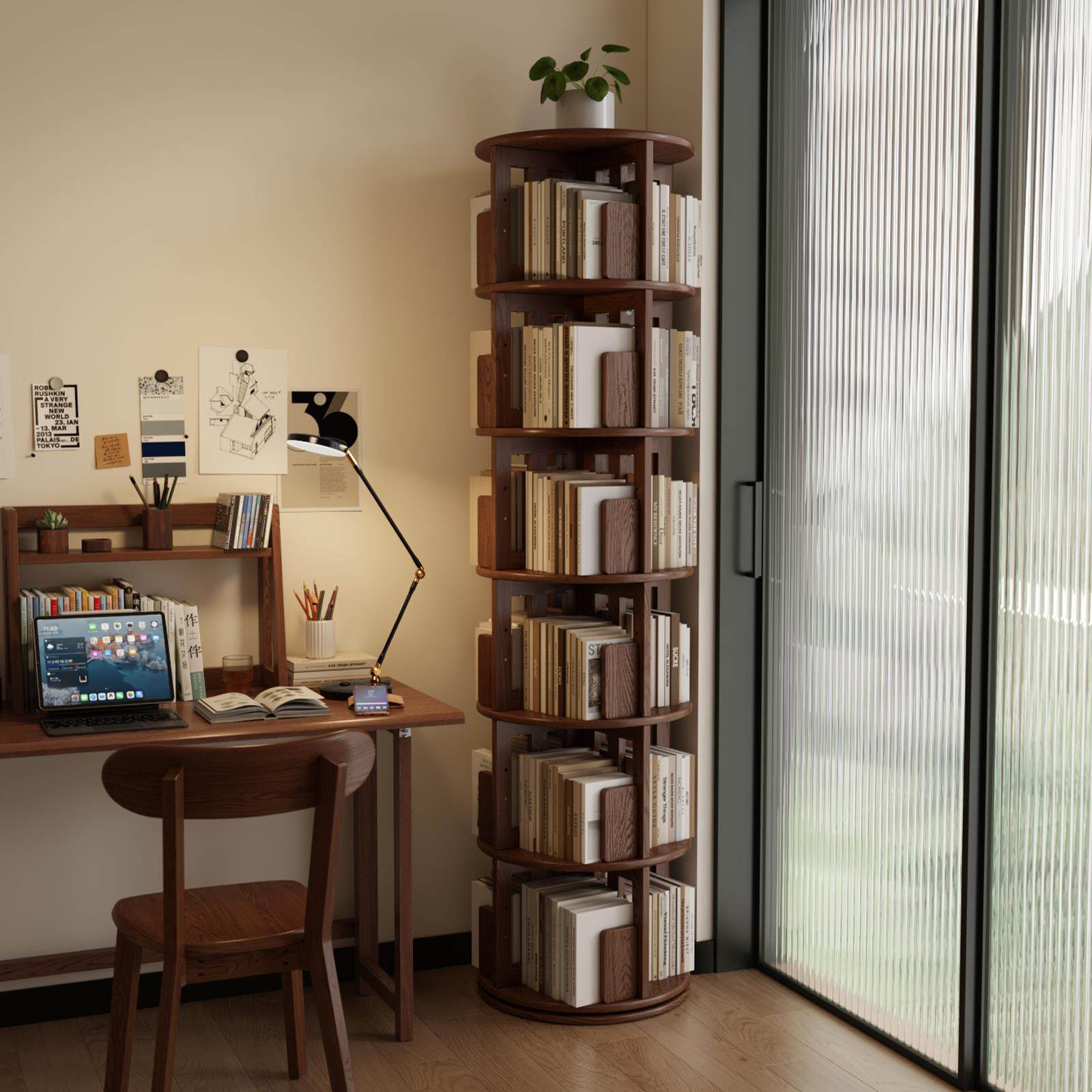 实木旋转书架360度简约收纳绘本置物架落地家用网红儿童阅读书柜