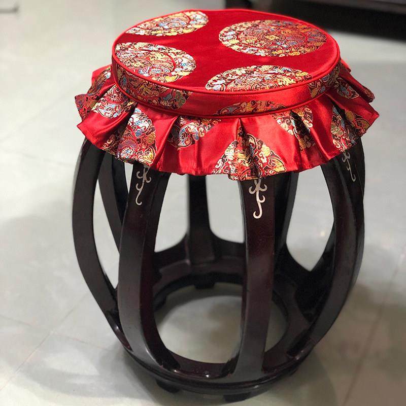 园凳子套罩圆形美容梳妆台凳子方形中式椅子坐垫红木餐椅座垫加厚