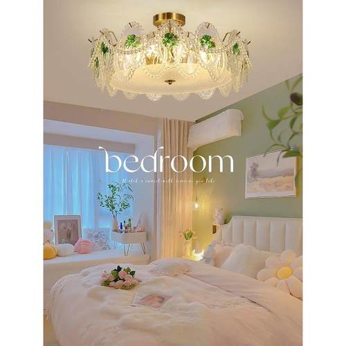 卧室吸顶灯法式轻奢覆古玻璃主卧灯简约现代大气全光谱护眼房间灯