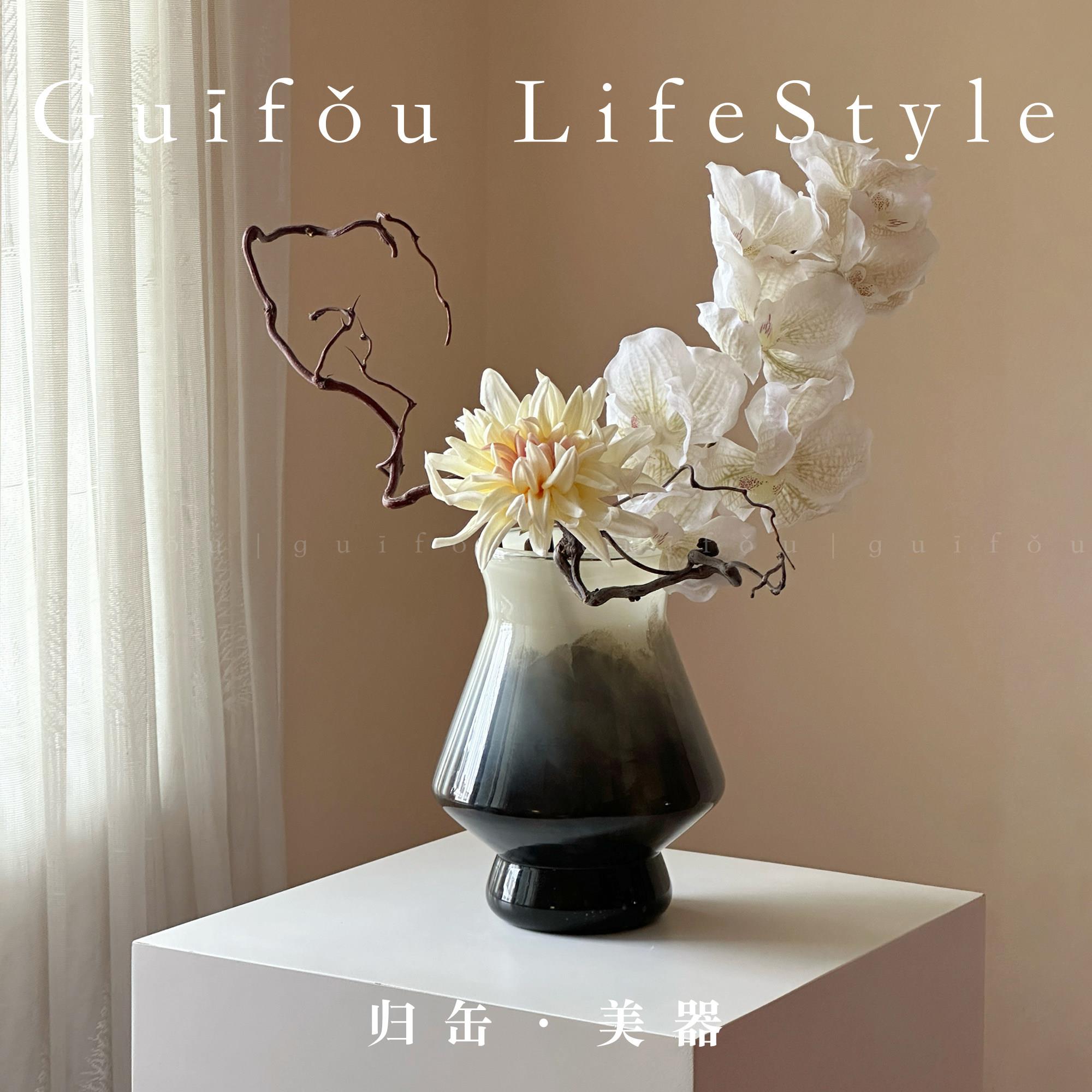 归缶超好看宋式美学冬青中古琉璃水培插鲜花瓶轻奢高级感书房摆件