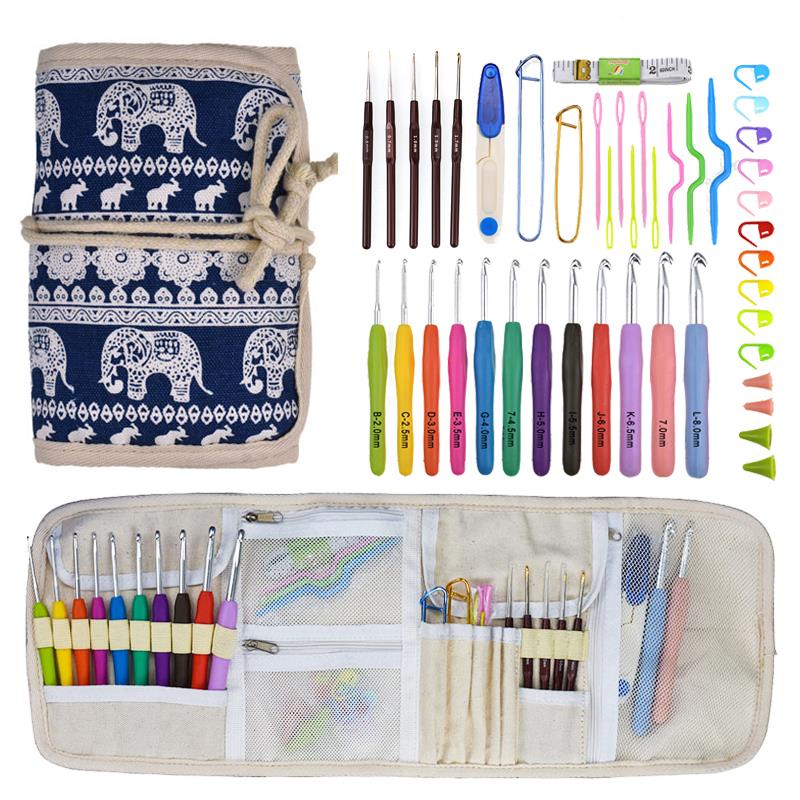 朗恩 TPR软柄钩针套装12支金色蕾丝钩针针织工具大象帆布钩针套装