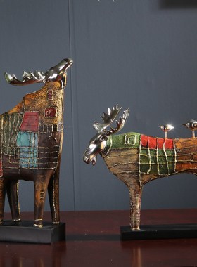 诗意栖居 创意驯鹿工艺品 浪漫田园复古软装摆件书房书柜装饰摆设