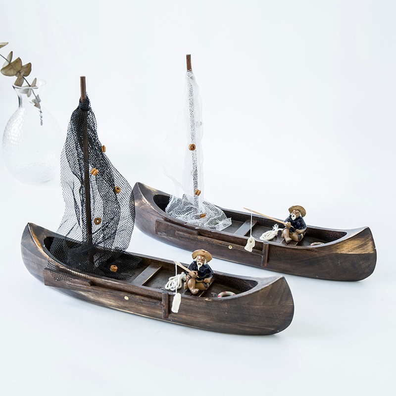 实木实心乌篷船江南水乡船手工实木船模造景可下水渔家装饰小木船
