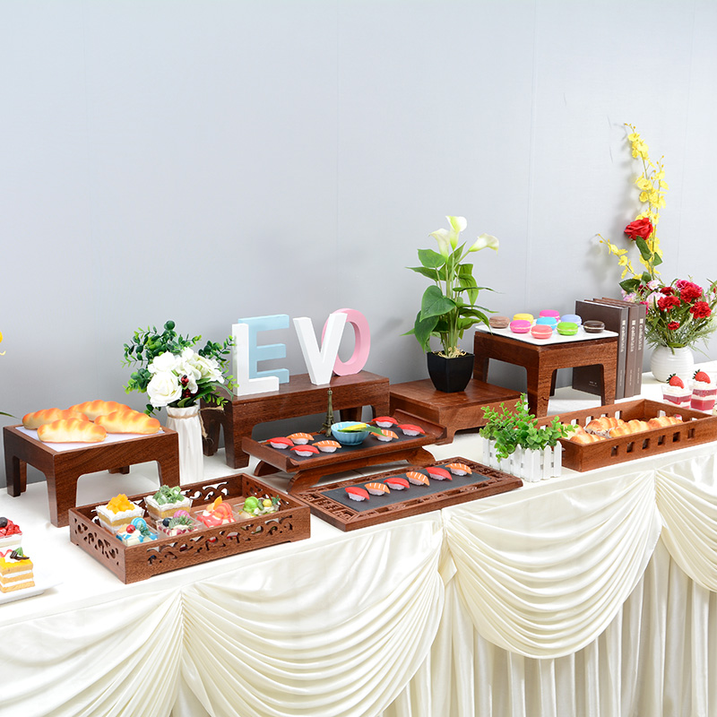 木质自助餐冷餐茶歇摆台中式甜品台摆件展示架蛋糕点心托盘寿司架