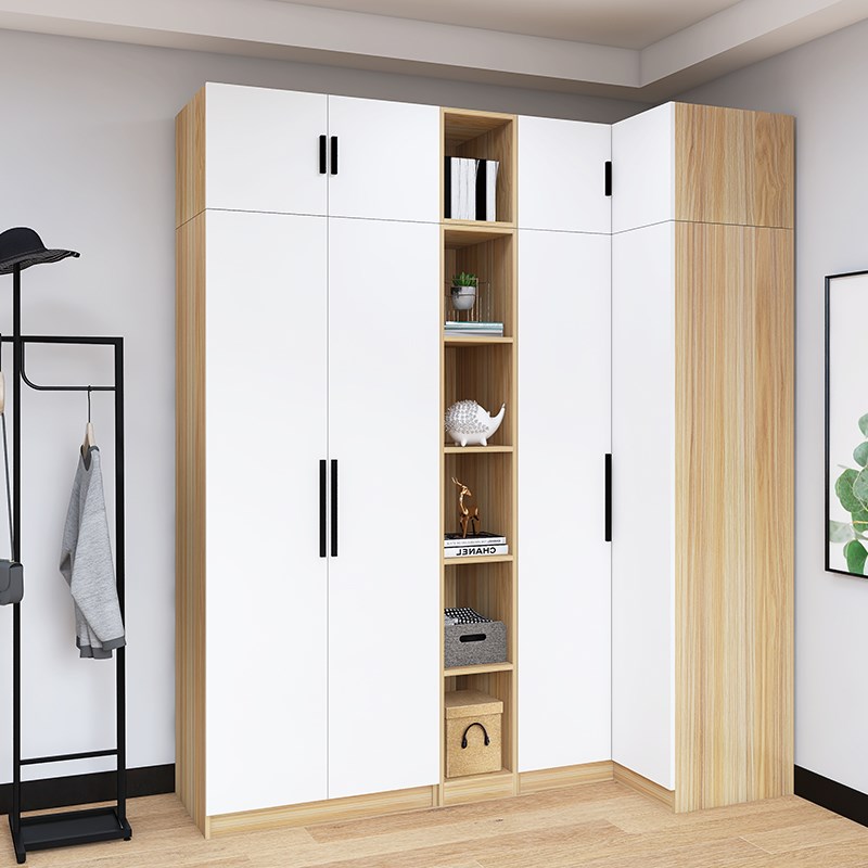 l型90度转角大衣柜家用卧室书桌一体小户型定制7字拐角衣橱组合柜