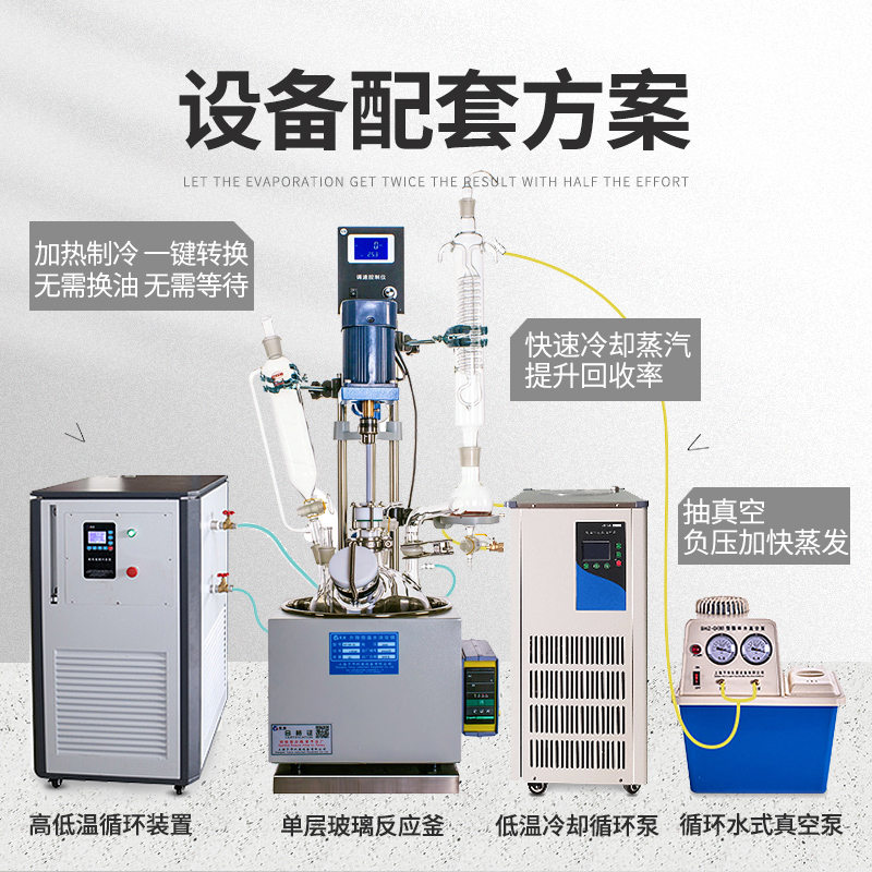 坎昆 单层玻璃反应釜实验室小型加热搅拌一体式蒸馏器1L/2L/3L/5L