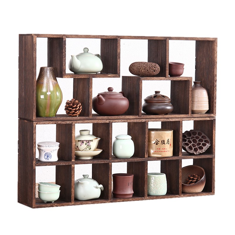 实木挂墙博古架多宝阁墙上置物架茶杯架子茶具架茶壶收纳架摆件架