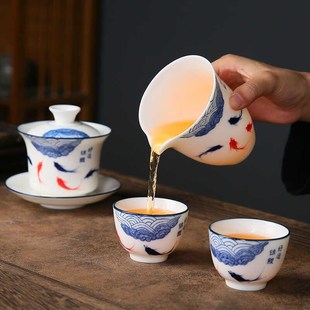 陶瓷公杯釉下彩公道杯茶水分茶器网茶海不烫手茶具零配件 家用中式