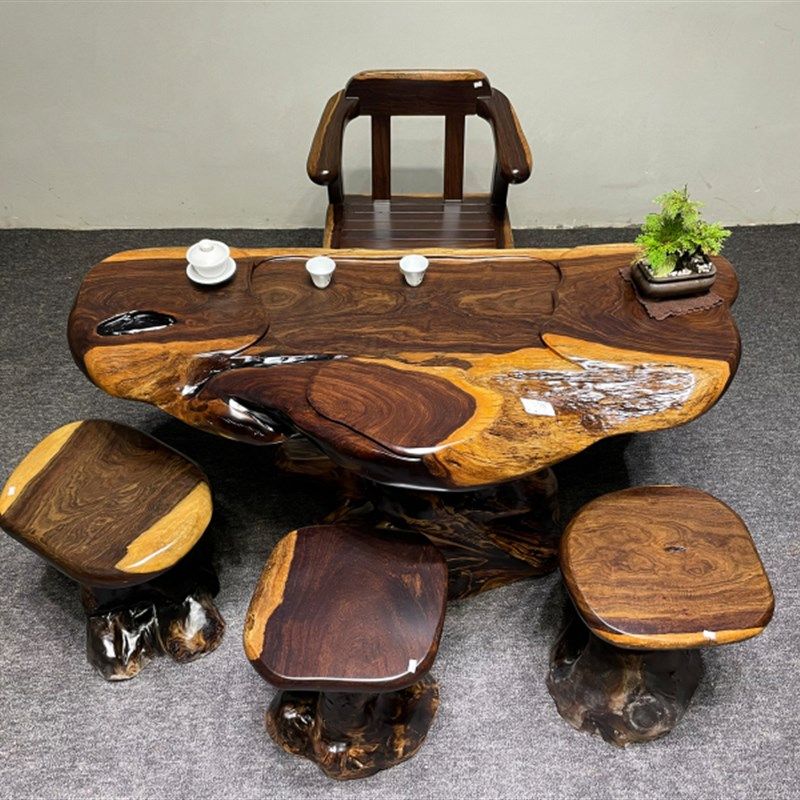 非洲黑檀木根雕小茶台阳台款实木整板茶桌接脚休闲别墅高端类茶几